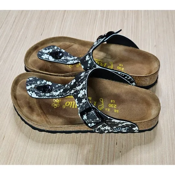 Birkenstock Papillio SZ 36 Womens US 5 Gizeh Black/White Sandals Made Germany