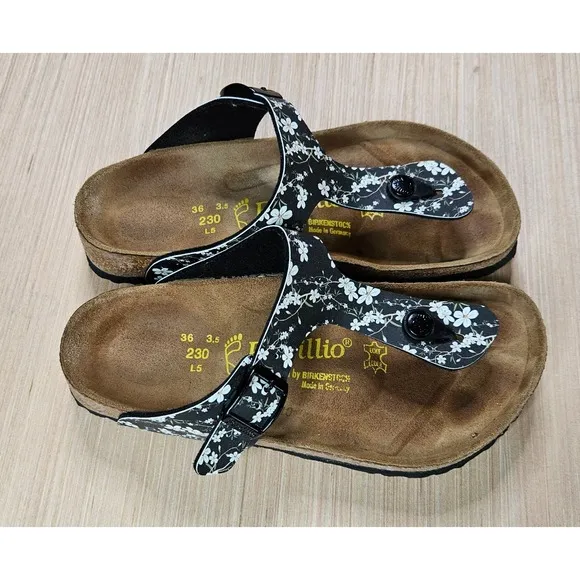 Birkenstock Papillio SZ 36 Womens US 5 Gizeh Black/White Sandals Made Germany