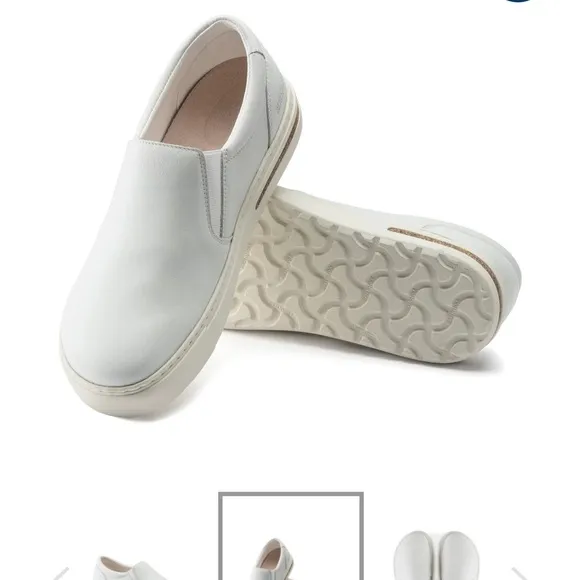 Birkenstock WoMen's White Leather Slip-On Shoes Size 38/ 7