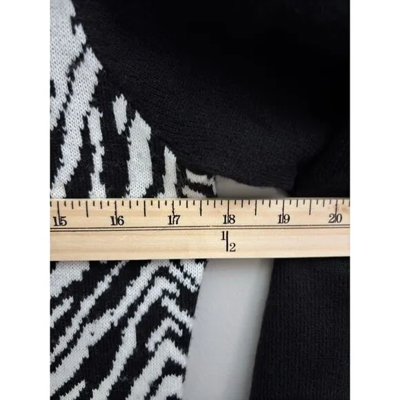 Black &amp; White Zebra Animal Print Long Sleeve Midi Soft Sweater Shift Dress-Large