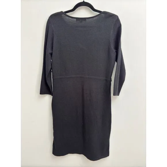 Black &amp; White Zebra Animal Print Long Sleeve Midi Soft Sweater Shift Dress-Large