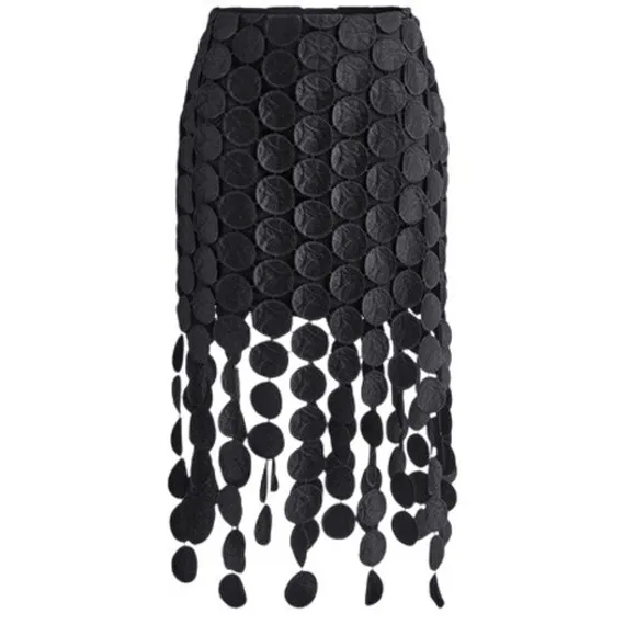 Black Circle Cut-Out Maxi Skirt High Fashion Statement Piece Evening‎ Wear