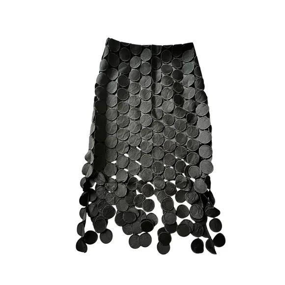 Black Circle Cut-Out Maxi Skirt High Fashion Statement Piece Evening‎ Wear