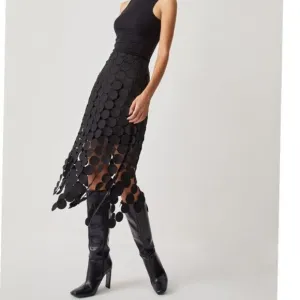 Black Circle Cut-Out Maxi Skirt High Fashion Statement Piece Evening Wear