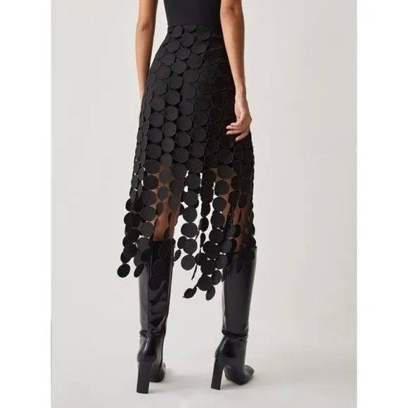 Black Circle Cut-Out Maxi Skirt High Fashion Statement Piece Evening‎ Wear