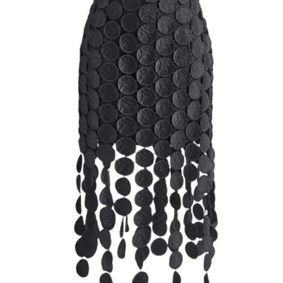 Black Circle Cut-Out Maxi Skirt High Fashion Statement Piece Evening‎ Wear