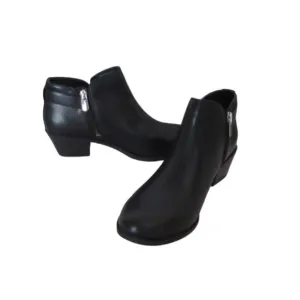 Black Leather Ankle Boots With Side Zipper &amp; Buckle Detail