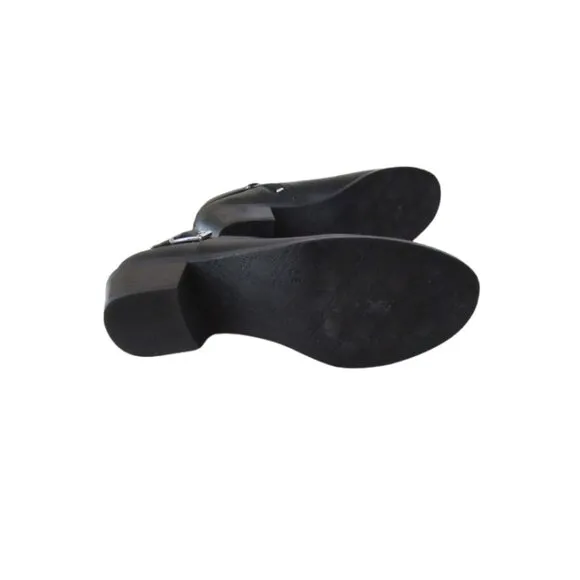Black Leather Ankle Boots With Side Zipper &amp; Buckle Detail