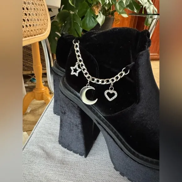 Black Platform Boots with Chain Detail Sugar Thrillz velvet knee high