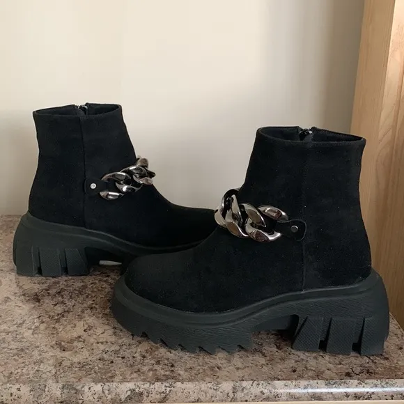 Black Suede Chain Boots