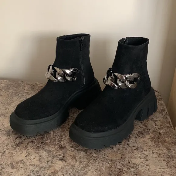 Black Suede Chain Boots