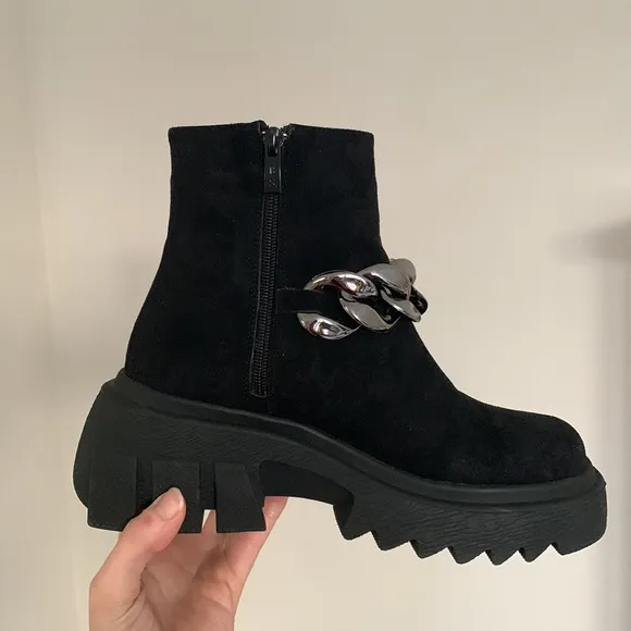 Black Suede Chain Boots