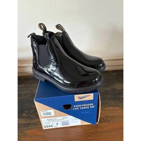 Blundstone Kids Elastic Sided Boot Black Patent- SZ 2 AUS/UK -3 US-NIB