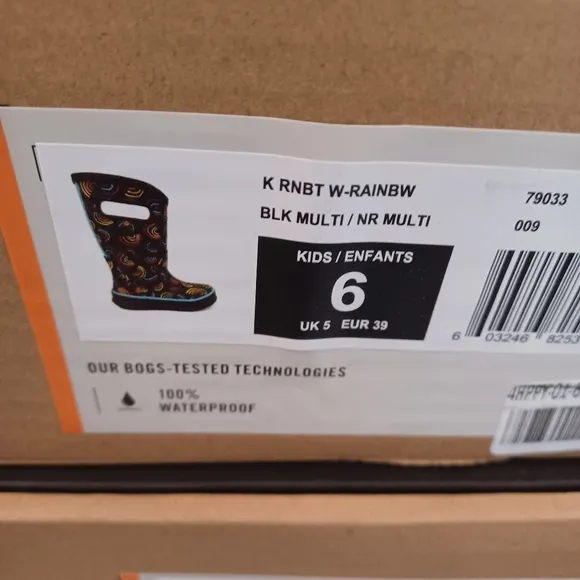 BOGS Kids' Black Rainbow Pattern Rain Boots Size 6 Shoes