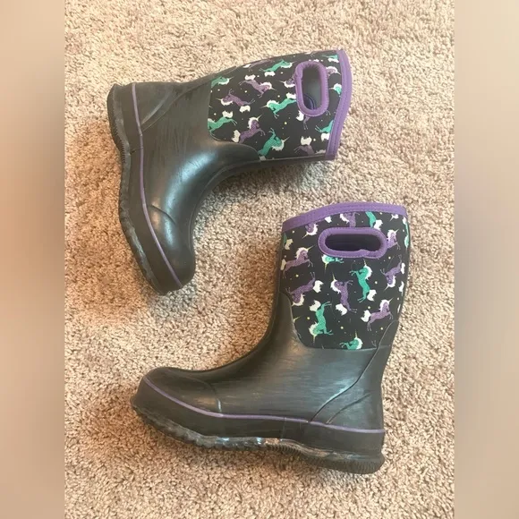 BOGS Unicorn Horse Waterproof Rain Snow Boots Black Purple Turquoise Blue 3  35