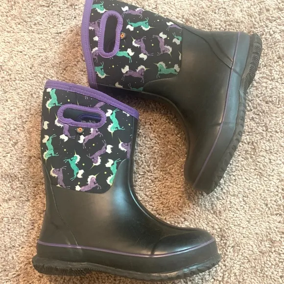 BOGS Unicorn Horse Waterproof Rain Snow Boots Black Purple Turquoise Blue 3  35