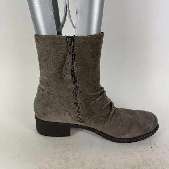 BOGS W Auburn Mid Boots Women's 8 Gray Leather Side Zip Scrunch Ankle Booties