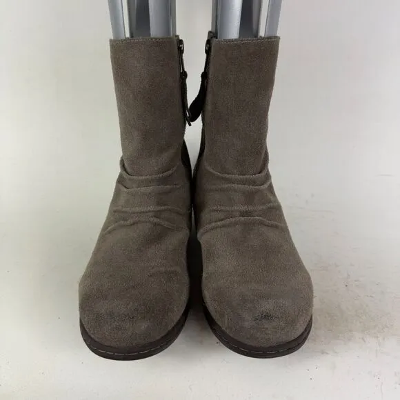 BOGS W Auburn Mid Boots Women's 8 Gray Leather Side Zip Scrunch Ankle Booties
