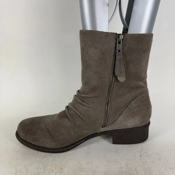 BOGS W Auburn Mid Boots Women's 8 Gray Leather Side Zip Scrunch Ankle Booties