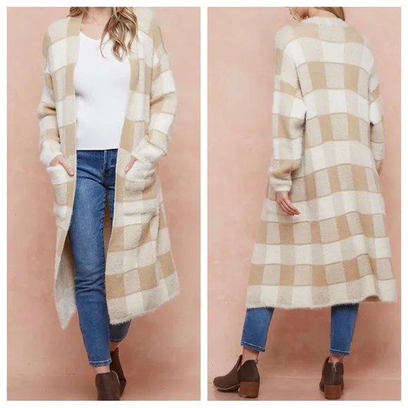 Boho Cozy Long Sweater Duster Cardigan With Front Pocket