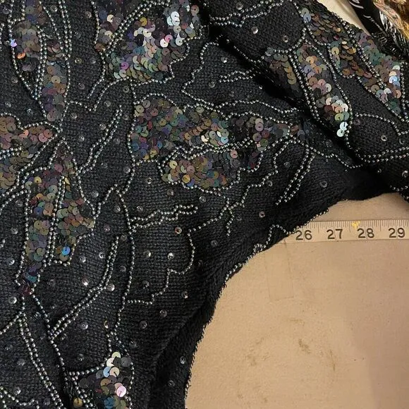 🌟 Bonnie Boerer 80s Sequin Beaded Batwing Sweater - Rockstar Glam