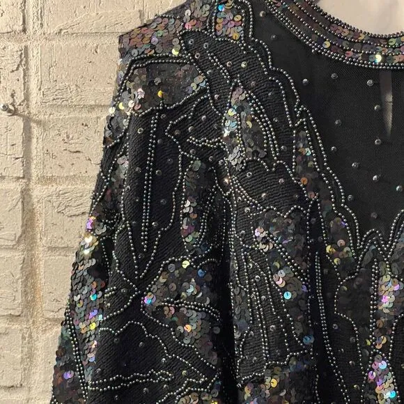 🌟 Bonnie Boerer 80s Sequin Beaded Batwing Sweater - Rockstar Glam