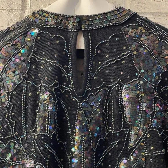🌟 Bonnie Boerer 80s Sequin Beaded Batwing Sweater - Rockstar Glam