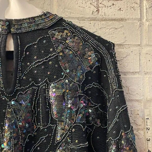 🌟 Bonnie Boerer 80s Sequin Beaded Batwing Sweater - Rockstar Glam