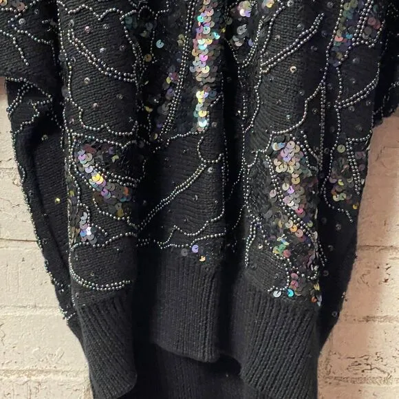 🌟 Bonnie Boerer 80s Sequin Beaded Batwing Sweater - Rockstar Glam
