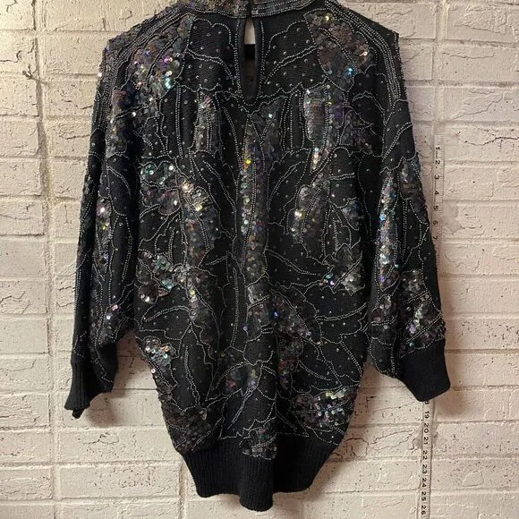 🌟 Bonnie Boerer 80s Sequin Beaded Batwing Sweater - Rockstar Glam