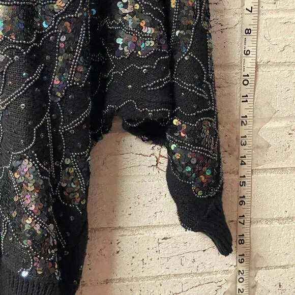 🌟 Bonnie Boerer 80s Sequin Beaded Batwing Sweater - Rockstar Glam