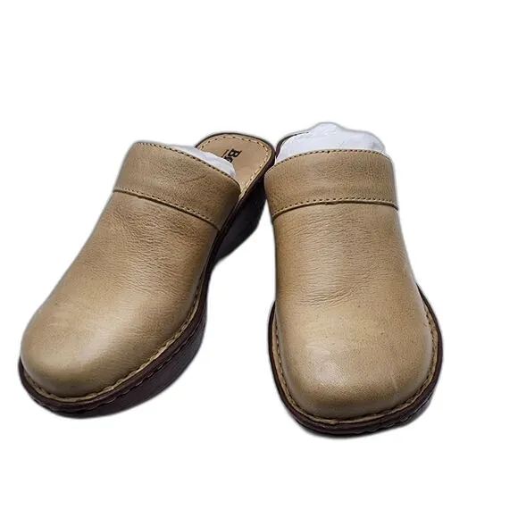 Born Beige Leather Clog Sandals Size 8