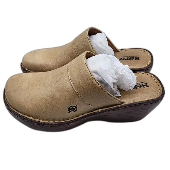 Born Beige Leather Clog Sandals Size 8