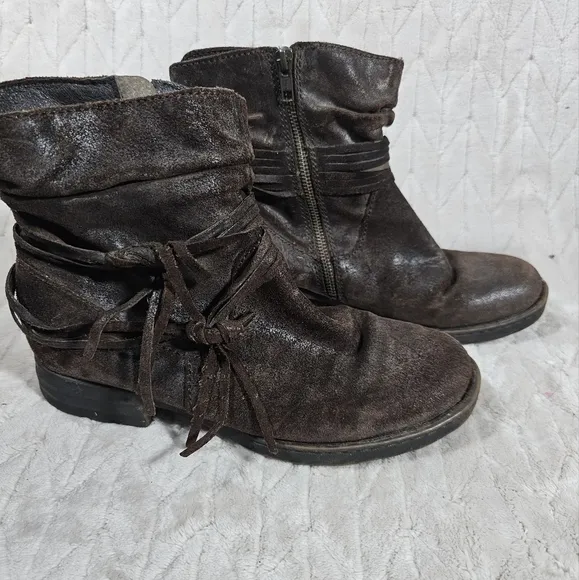 Born Cross Leather Wrap Tassel Boots Womens 8.5 Flannel Lined Comfort Western