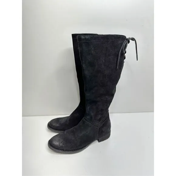 Born Hayden Boots Womens 6.5 Black Suede Distressed Knee High NWT