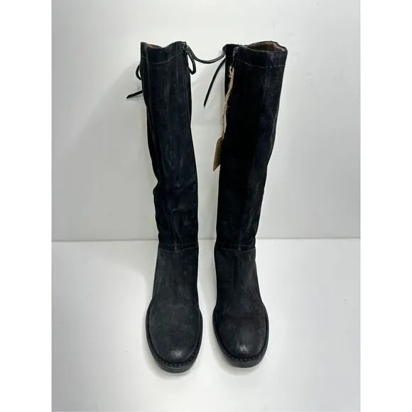 Born Hayden Boots Womens 6.5 Black Suede Distressed Knee High NWT