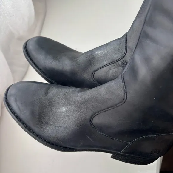 BORN Shaunie Black Leather Knee High Boots Wide Calf Sz 8