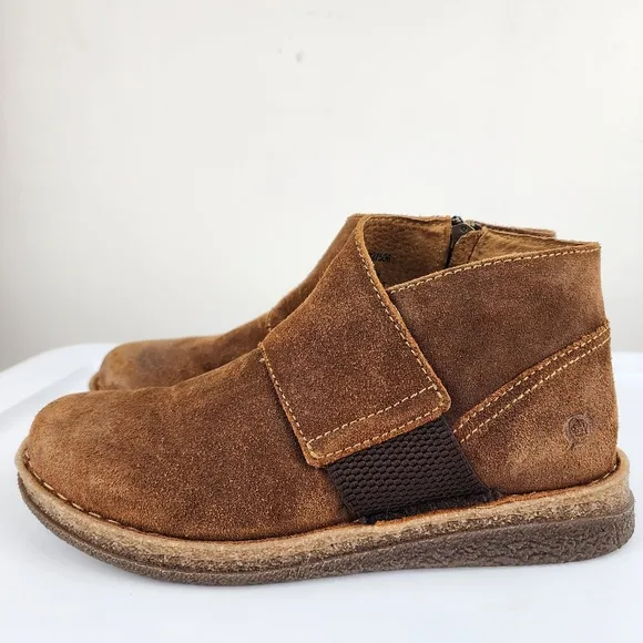 Born Tora Ankle Brown Distressed Suede Round Toe Zip Size 9.5