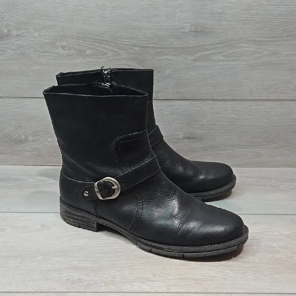 Born Women Black Leather Ankle Moto Boots Shoes Sz 9