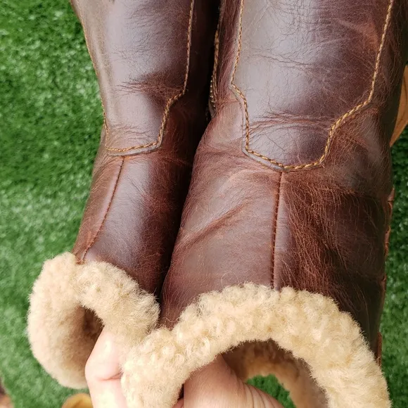 Born Womens Leather Shearling Sheep Fur Heeled Ankle Boots Brown Size 9 Comfort