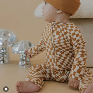 Brixton Phoenix NWT Baby Wavy‎ Checkered Bamboo Zipper Romper Size 6-12 Months