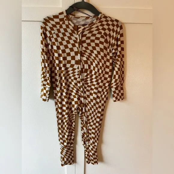 Brixton Phoenix NWT Baby Wavy‎ Checkered Bamboo Zipper Romper Size 6-12 Months