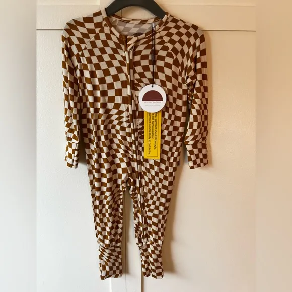 Brixton Phoenix NWT Baby Wavy‎ Checkered Bamboo Zipper Romper Size 6-12 Months