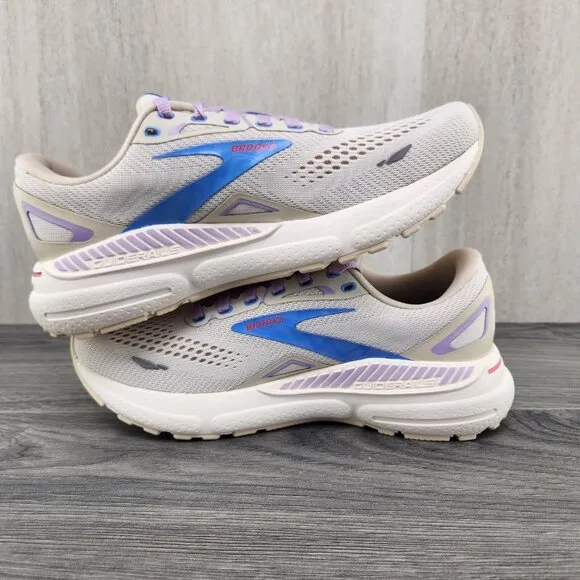 Brooks Adrenaline GTS 23 Sz 7.5 Womens Beige Ivory Purple Blue Running Shoes
