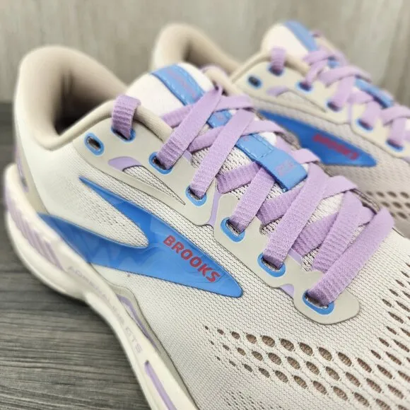 Brooks Adrenaline GTS 23 Sz 7.5 Womens Beige Ivory Purple Blue Running Shoes
