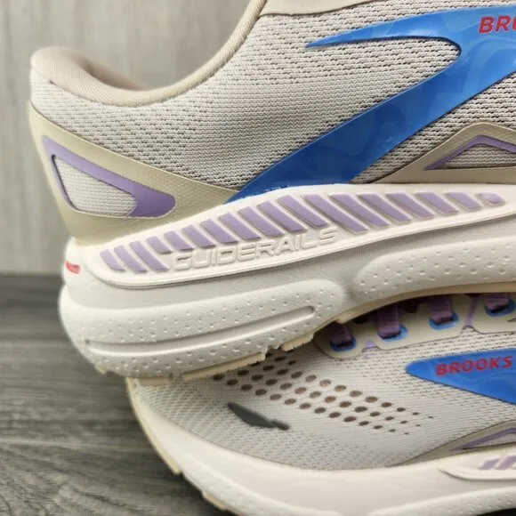 Brooks Adrenaline GTS 23 Sz 7.5 Womens Beige Ivory Purple Blue Running Shoes
