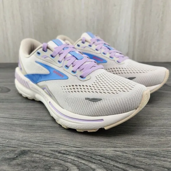 Brooks Adrenaline GTS 23 Sz 7.5 Womens Beige Ivory Purple Blue Running Shoes
