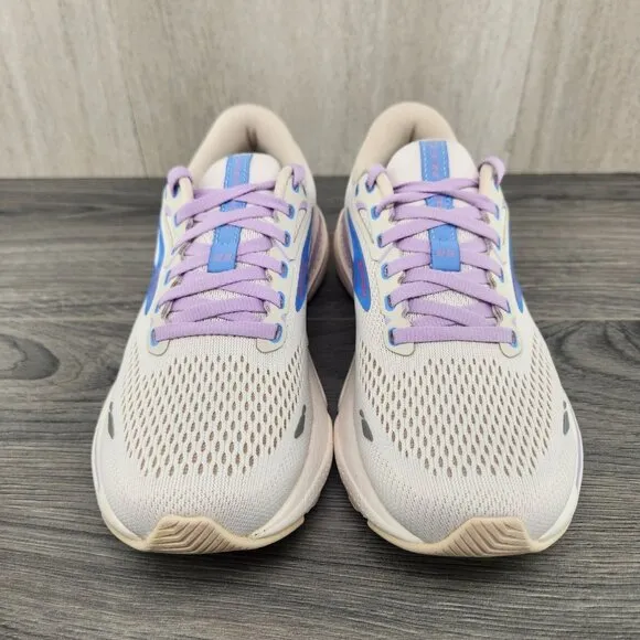 Brooks Adrenaline GTS 23 Sz 7.5 Womens Beige Ivory Purple Blue Running Shoes
