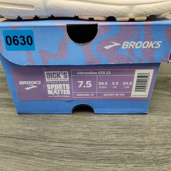 Brooks Adrenaline GTS 23 Sz 7.5 Womens Beige Ivory Purple Blue Running Shoes