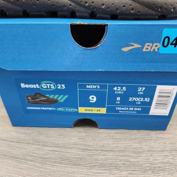 Brooks Beast GTS 23 2E Wide Size 9 Mens Black Gunmetal Athletic Running Shoes